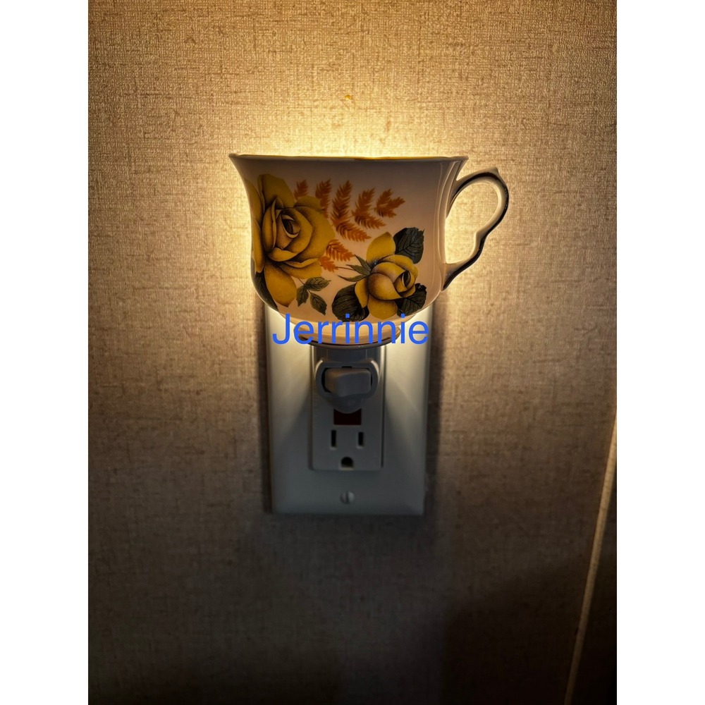 Handcrafted Vintage Teacup Night Light Yellow Rose Porcelain Floral Plug In